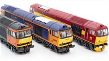 Accurascale OO gauge models of the Brush BR class 60 heavy freight diesel locomotives in BR Railfreight, shadow franchise, EWS and GBRf liveries.