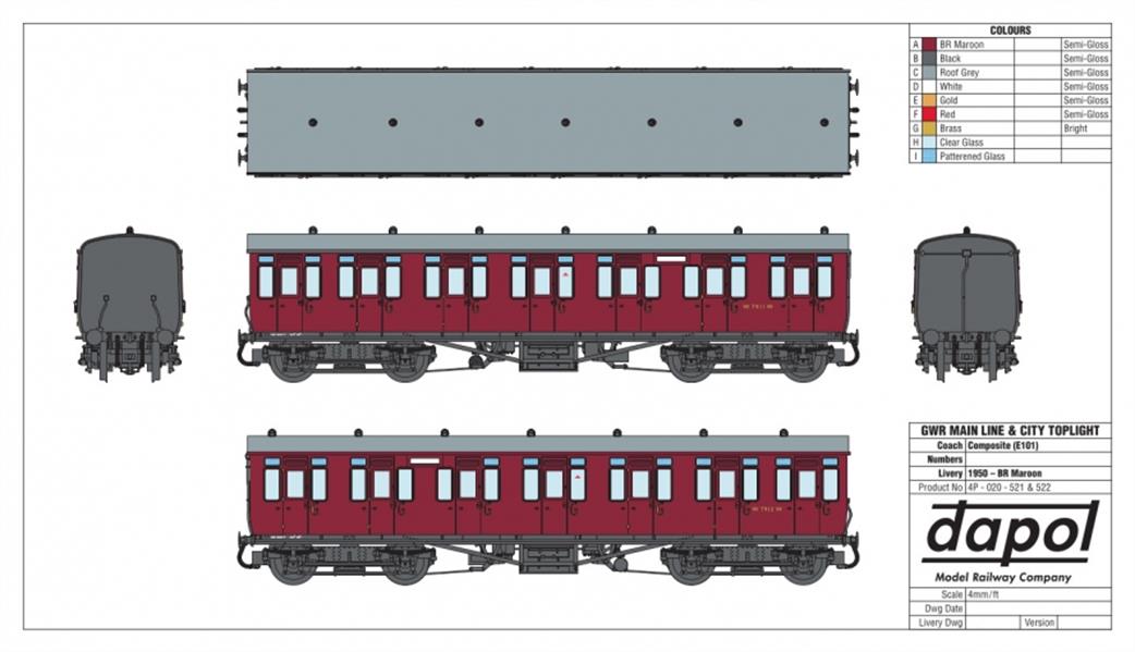 Dapol OO GWR toplight composite coach br crimson