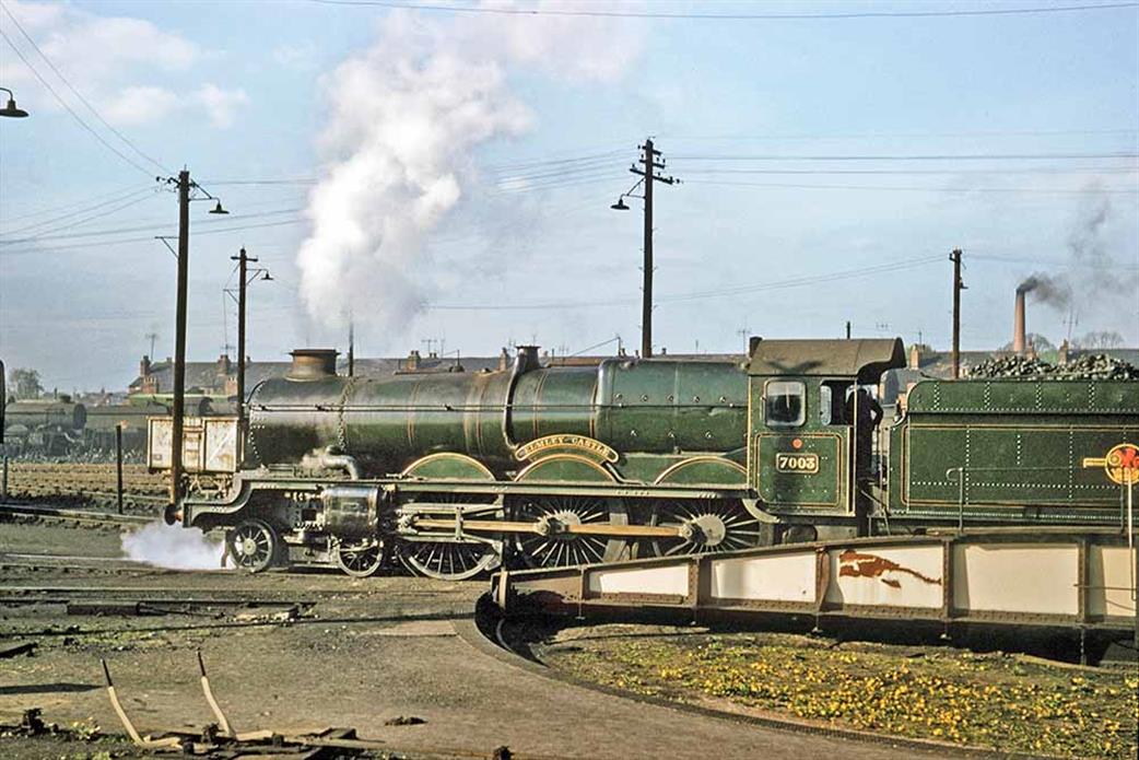 As mentioned in the Introduction, your author is building an N gauge model railway which will be a reasonably accurate portrayal of Grange Court Junction but will also include a 'light' version of Horton Road. One of the locomotives that will run on this layout is a Bachmann Farish 'Castle' converted to run as No. 7003 Elmley Castle, a late GWR build entering service on 13th June 1946 and seen here looking smart in its BR lined green livery coming off the turntable circa 1961. The engine was allocated to Horton Road shed from 16th June 1960 up until its withdrawal on 10th August 1964, apart from a few weeks at Bristol St. Philip's Marsh between 13th April and 22nd June 1964. My parents moved us from North Devon to Worcestershire in the late summer of 1958, to a farm at Netherton, a mile from the village of Elmley Castle where I subsequently attended the primary school from 1960 to 1965. Etched brass plates were thus ordered so I could replicate this engine in miniature. The picture is another gem from the camera of a lovely man who we sadly lost in 2020. Roy Denison