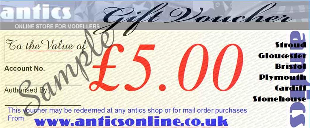 Antics GV1 £5.00 Gift Voucher Always In stock!