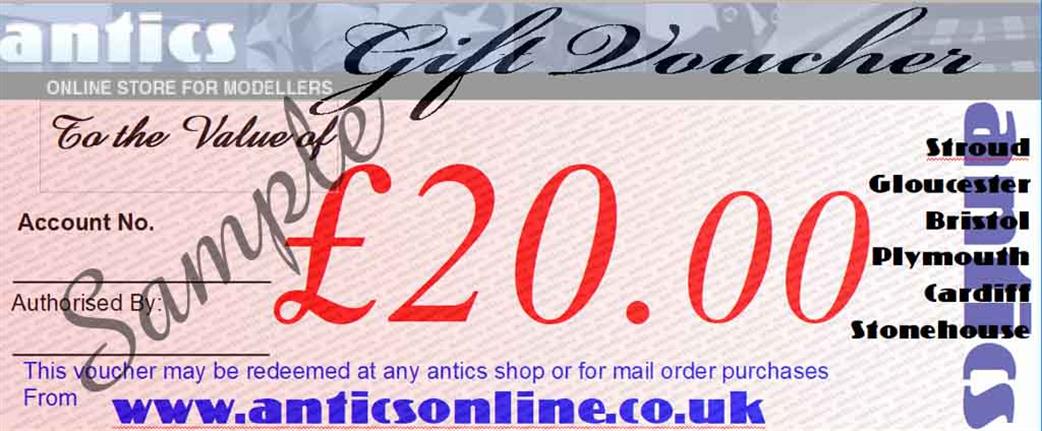 Antics GV3 £20.00 eGift Voucher Always In stock!