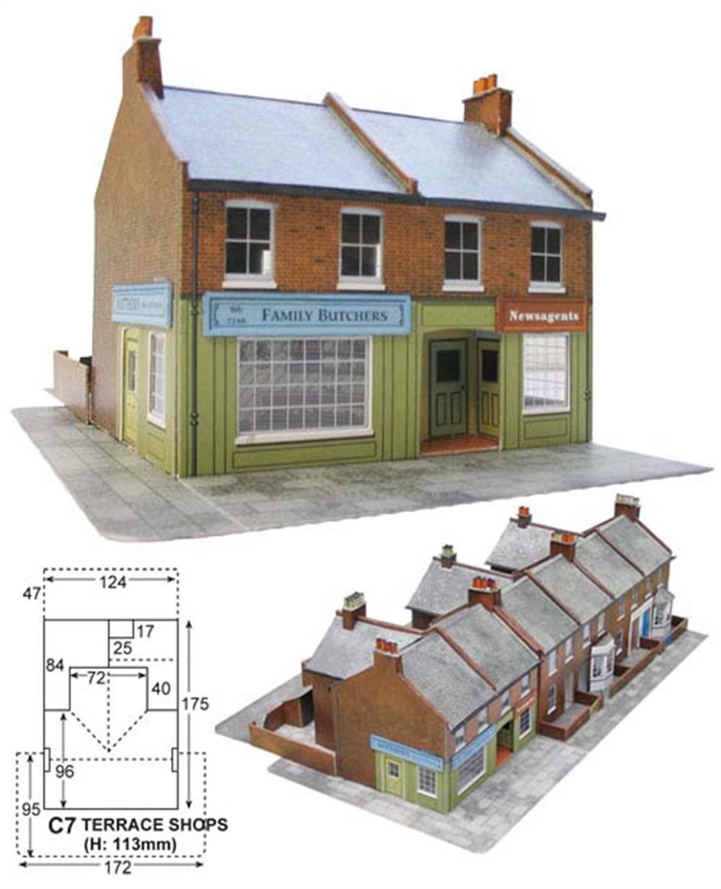 Superquick OO C7 Redbrick Terraced House Corner Low Relief Printed Card Kit