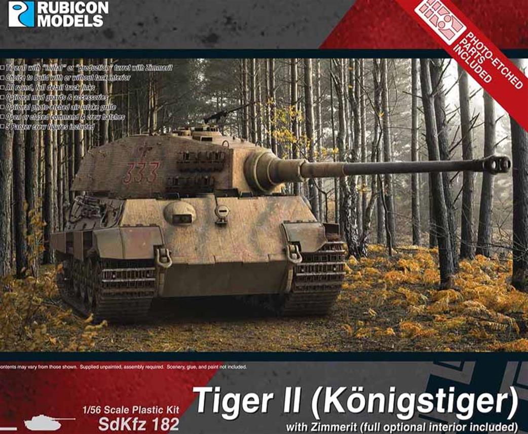 Rubicon Models 1/56 280100 Tiger II Konigstiger Early Turret Plastic Model Kit Optional Interior Included