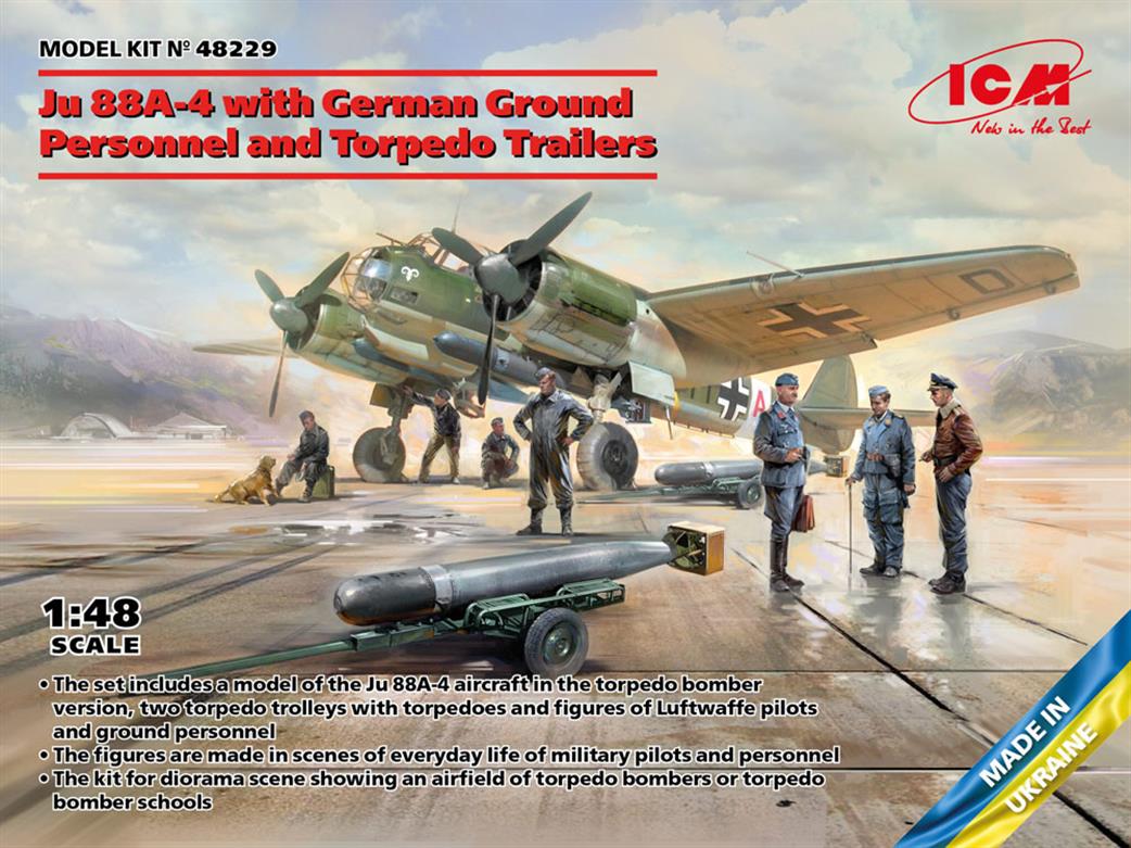 ICM 1/48 48229 Ju88A-4 with German Ground Personnel & Torpedo Trailers