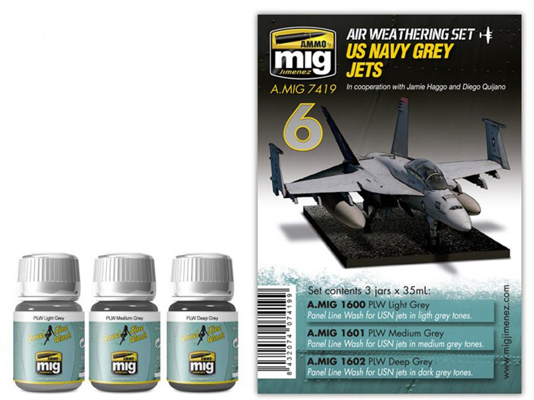 Ammo of Mig Jimenez  A.MIG-7419 US Navy Grey Jets Air Weathering Set