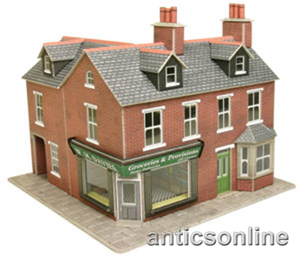 Metcalfe OO PO263 Red Brick Corner Shop Card Construction Kit