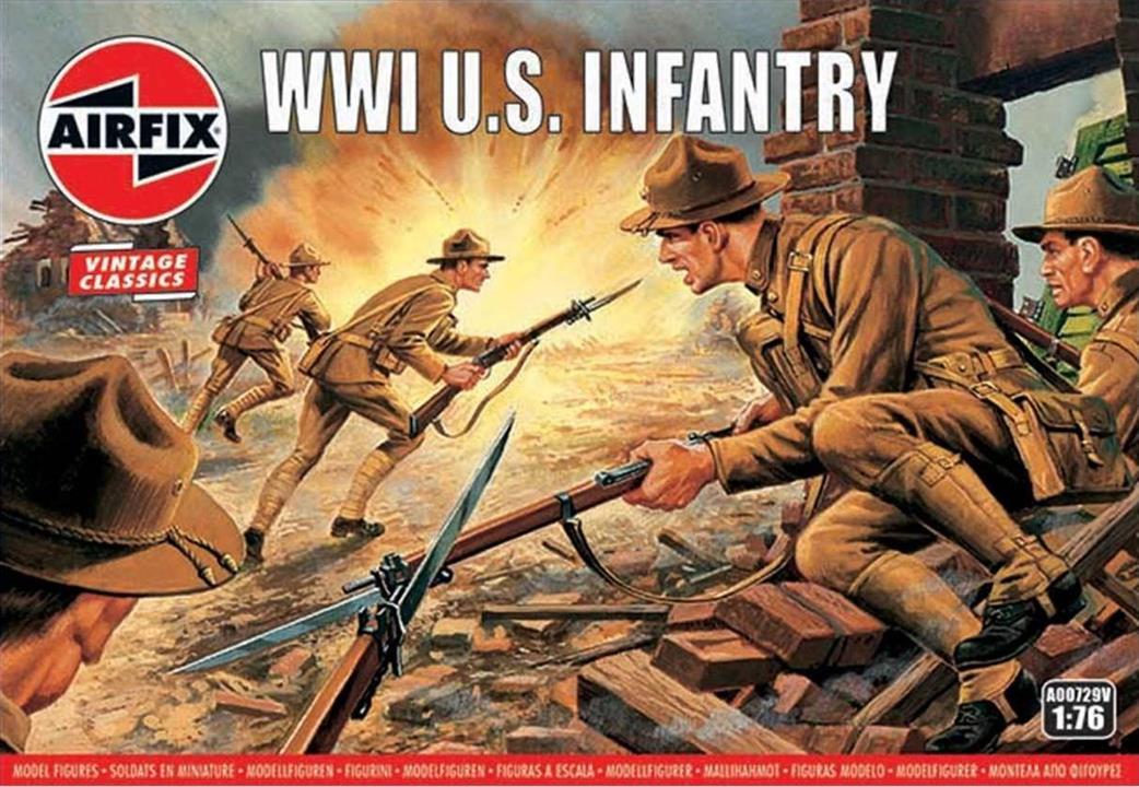 Airfix 1/76 A00729V WW1 American Infantry Unpainted Vintage Classic Figure Set