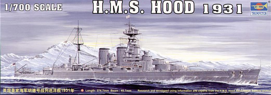 Trumpeter 1/700 05741 HMS Hood RN WW2 Battlecruiser Kit 1931