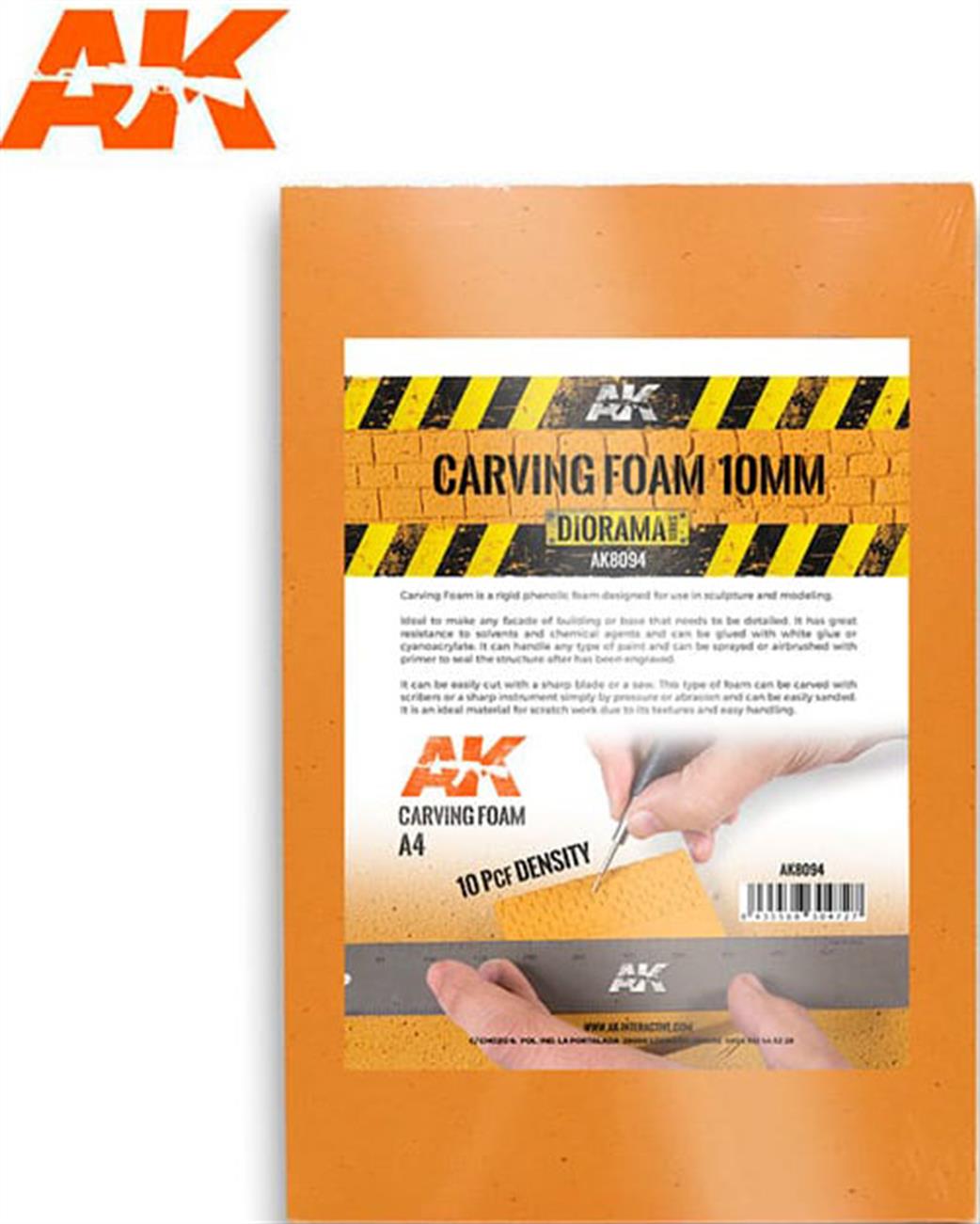 AK Interactive  AK8095 Carving Foam For Diorama 8mm 1 A4 Sheet 10 Pcf Density