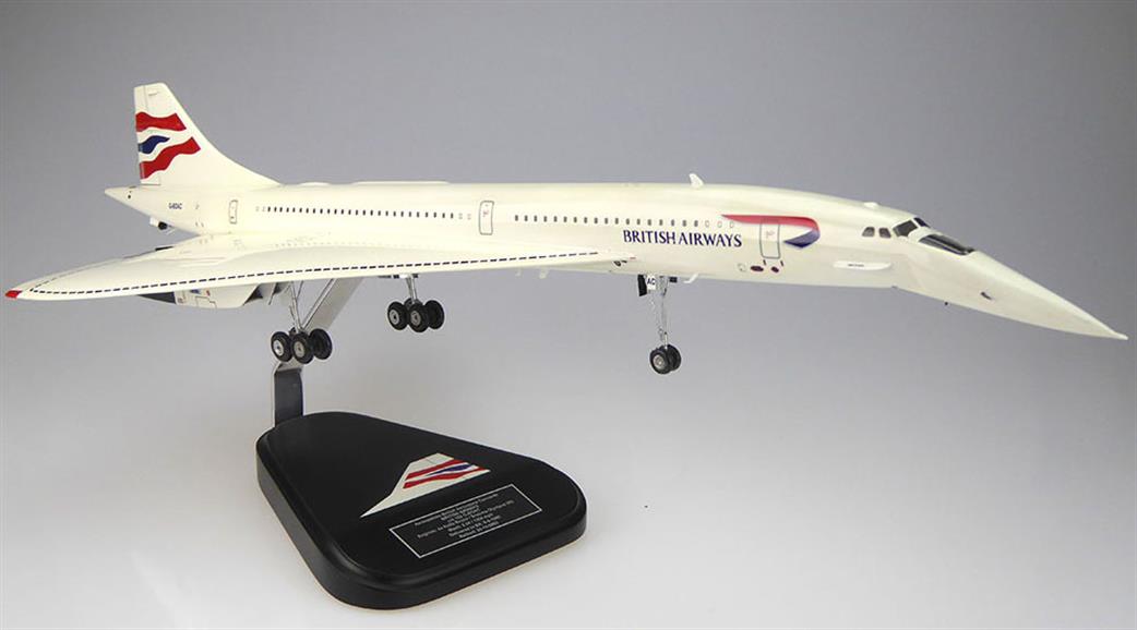 Bravo Delta 1/100 BD004 BA Concorde Hand crafted wooden model BOAA Chatham Livery Drop Nose Display Model & Stand