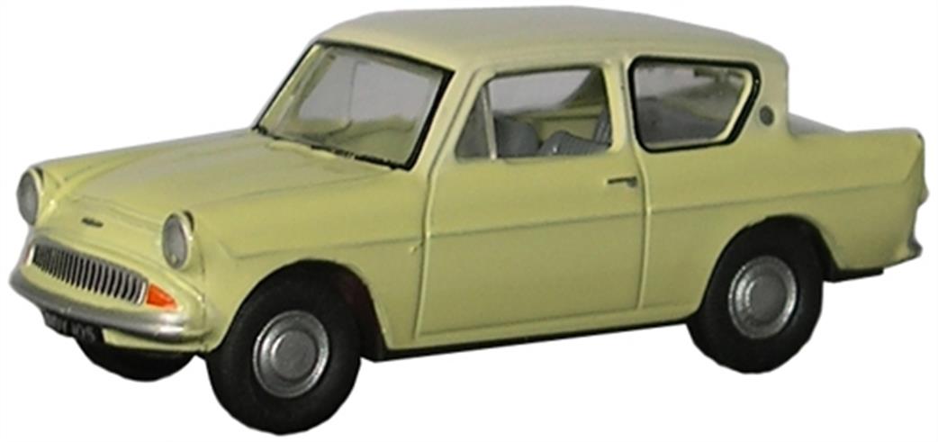 Oxford Diecast 1/76 76105006 Ford Anglia Sunburst Yellow/Cirrus White