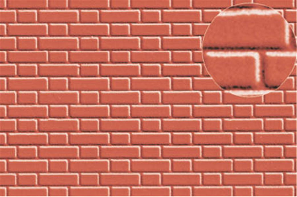 Slaters Plastikard O Gauge 0410 Flemish Bond Brick Walling 7mm Scale Embossed Plasticard Red