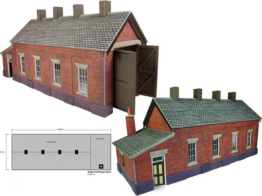 Metcalfe OO PO331 Single Track Engine Shed Red Brick Card Construction Kit