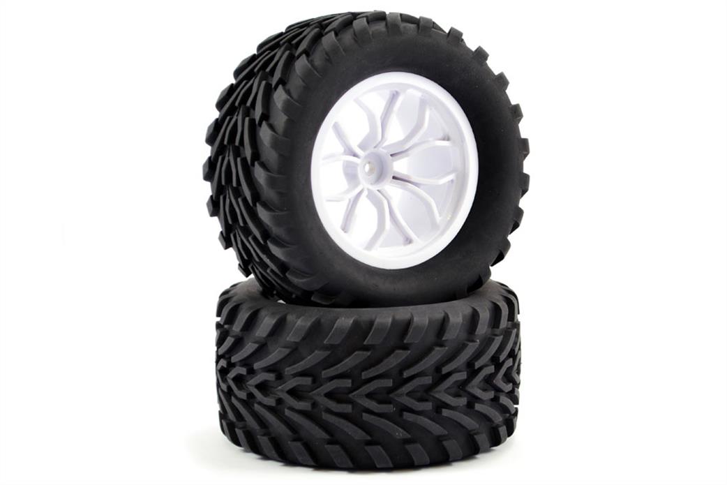 Fastrax 1/10 FAST0067W Mega Mega-V Truck Tyre Mounted on 12 Soke White Wheels 12mm Hex Mounted Front Wheel And Tyre (2)