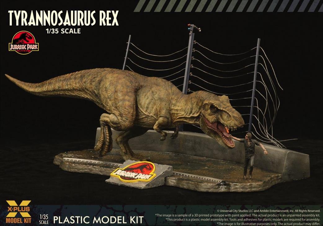 X.Plus Model KIt 1/35 411-200364CP Jurassic Park Tyrannosaurus Rex  Includes Plastic parts Dr. Malcom figure Optional base