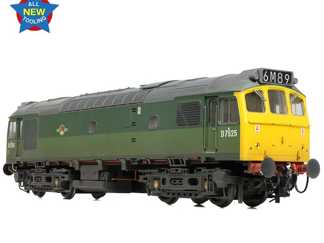 Bachmann OO 32-342 BR D7525 Class 25/2 Diesel Locomotive Two-Tone Green Full Yellow Ends Weathered