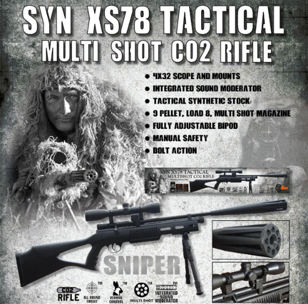 SMK 1/1 ZSYNXS78CO2.22 SYNXS78 Tactical Multi Shot Co2 .22 Air Rifle Only (Scope not included)