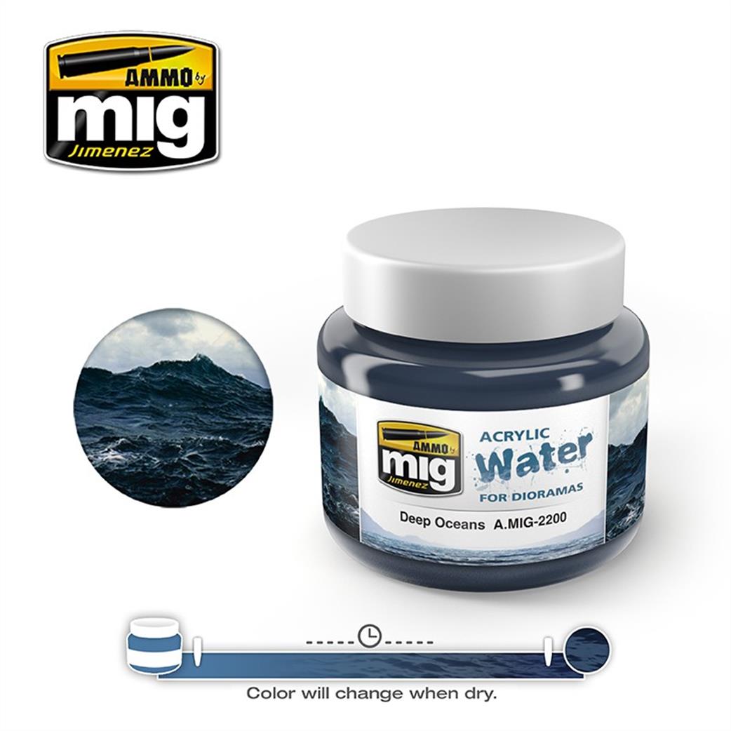 Ammo of Mig Jimenez  A.MIG-2200 Acrylic Water Deep Oceans 250ml Pot