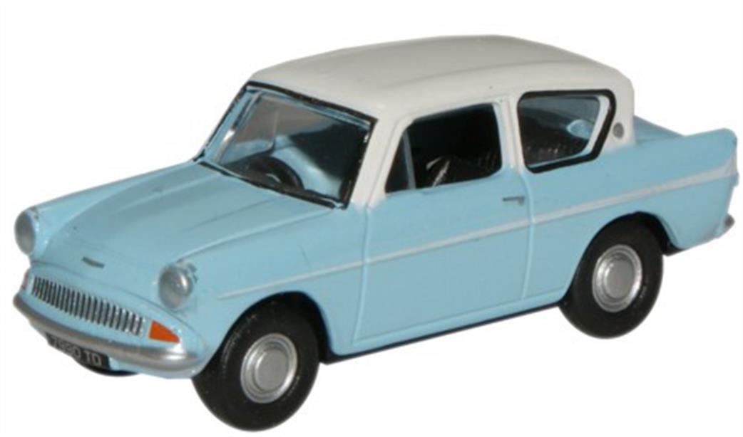 Oxford Diecast 1/76 76105007 Ford Anglia Light Blue & Ermine White