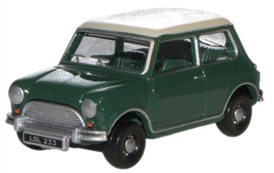 Oxford Diecast 1/76 76MN003 Austin Mini Almond Green & Old English White