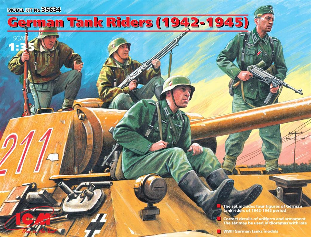 ICM 1/35 35634 German Tank Riders 1942-45 4 Ready To Assemble And Paint Figures