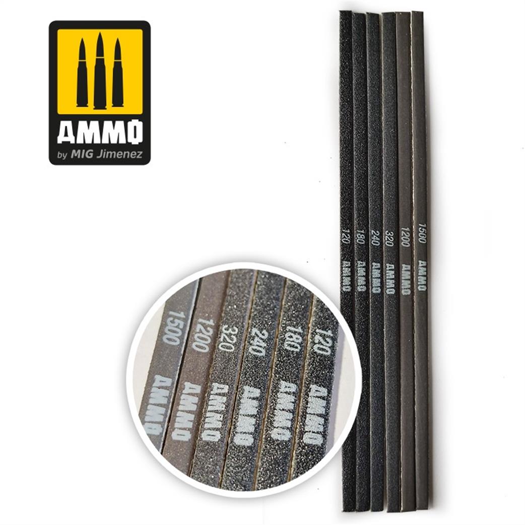 Ammo of Mig Jimenez  A.MIG-8568 Contour Sanding Sticks  x6 Different Grades