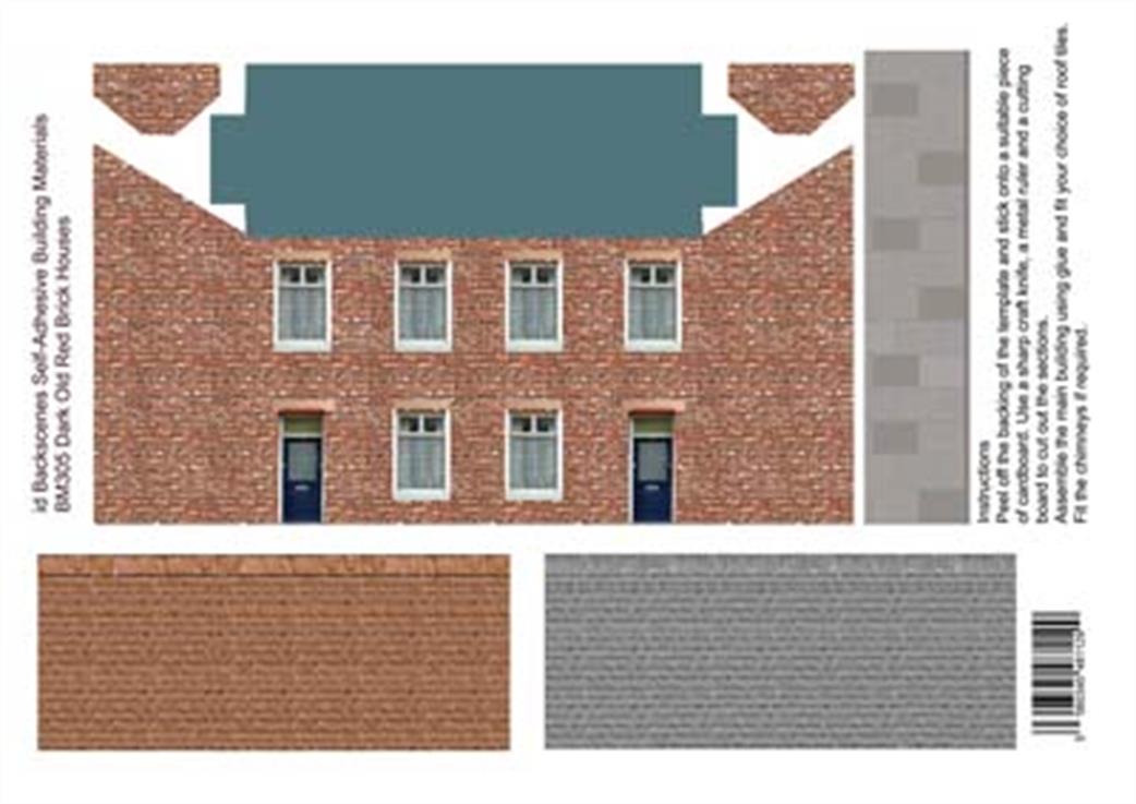 ID Backscenes OO BM303 Light Red Brick Half Relief Houses Self Adhesive Sheets