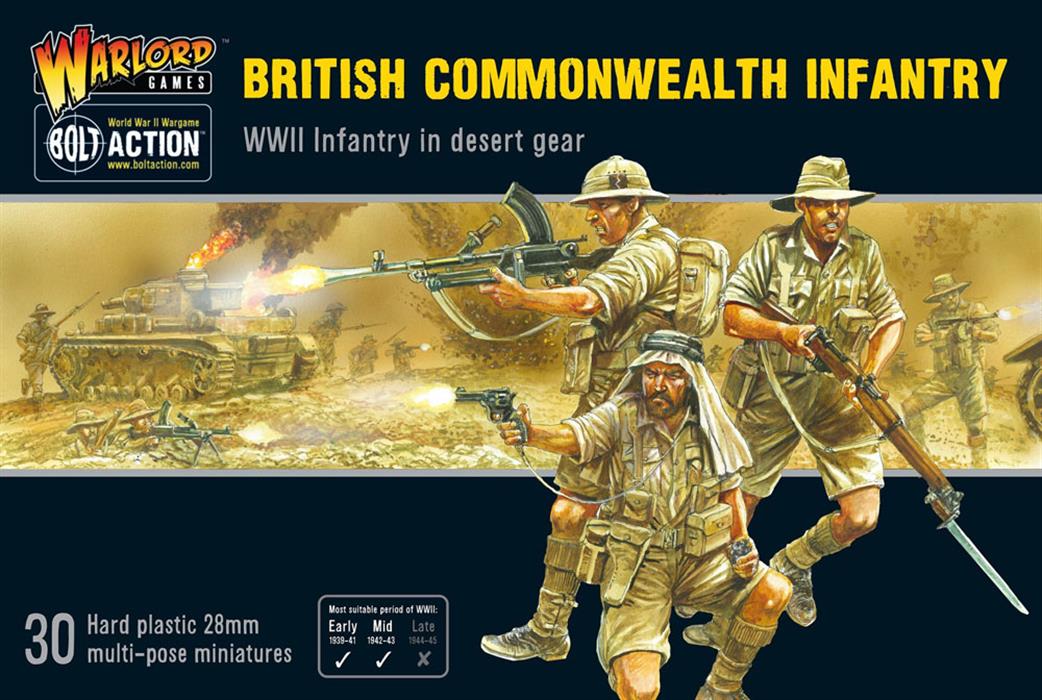 Warlord 28mm 402011017 British Commonwealth WW2 Infantry in Desert Gear Figure set