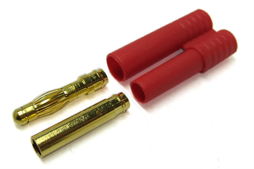 Etronix  ET0604 4mm Gold Connectors with Polarity Housing Red