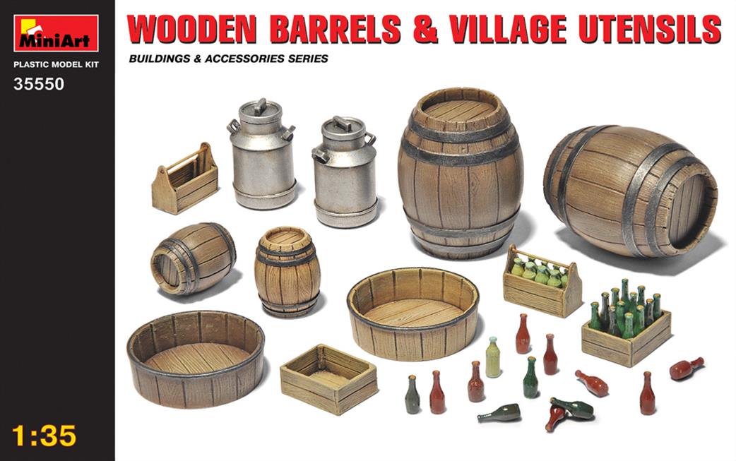 MiniArt 1/35 35550 Wooden Barrels And Village Utensils Plastic Kit