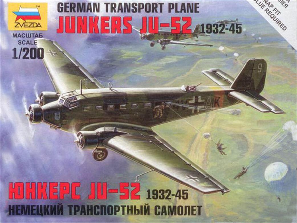 Zvezda 1/200 6139 German Junkers Ju-52 Transport Plane Snap Fit Kit