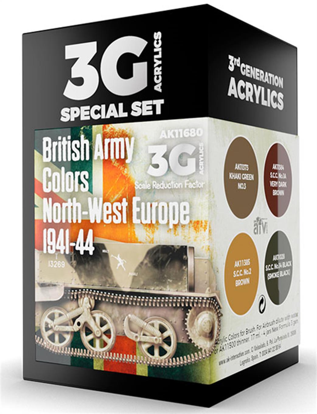 AK Interactive  AK11680 Gen 3 British Army Colours NWE 1941-44 Acrylic Paint Set