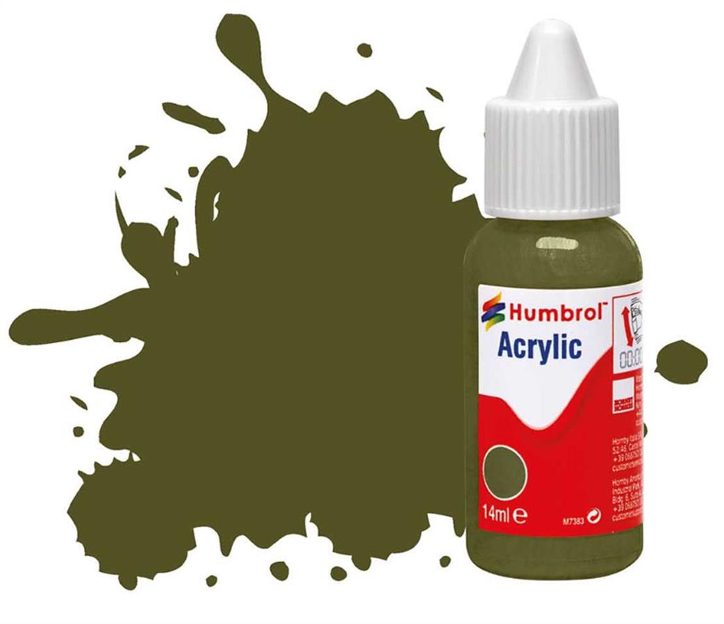 Humbrol  DB0155 155 Matt Olive Drab 14ml Acrylic Paint Dropper Bottle