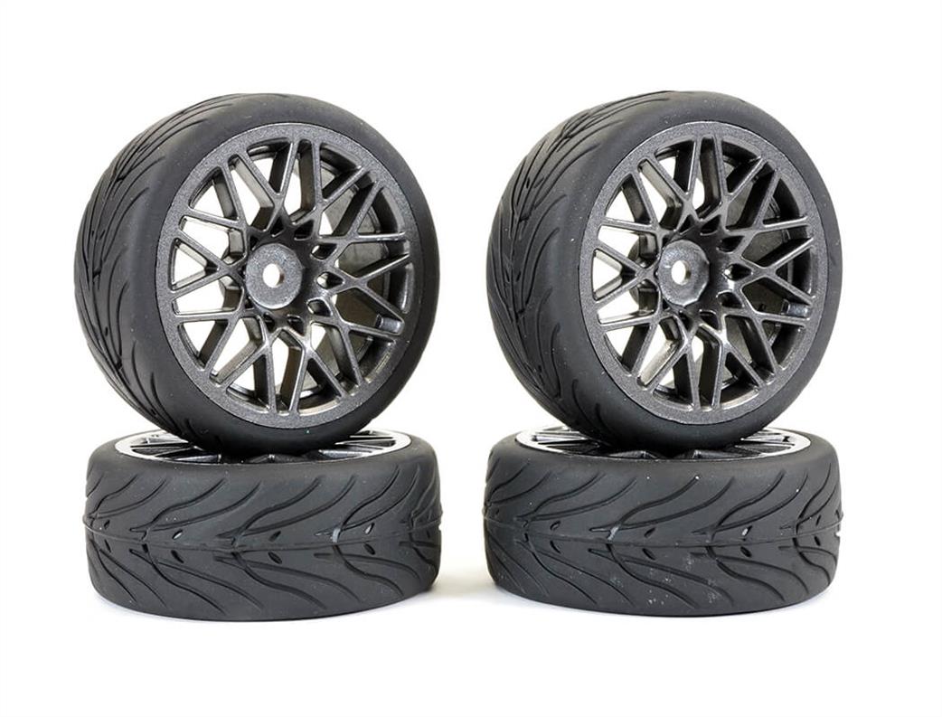 Fastrax 1/10 FAST0089GM Wheel & Tyre Star Spoke Gunmetal set of 4