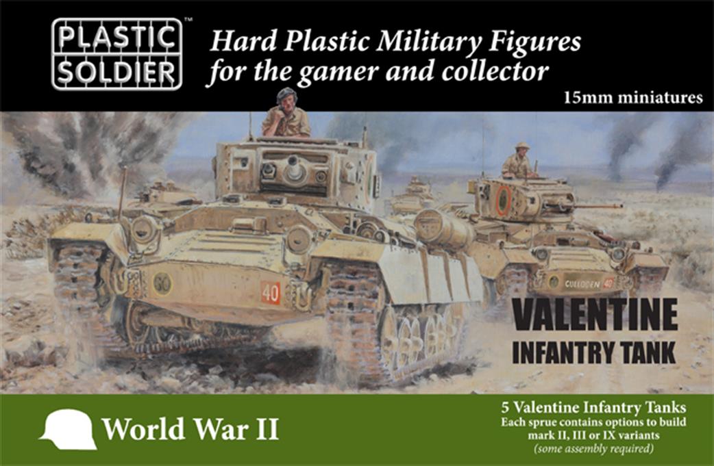 Plastic Soldier 15mm WW2V15034 British Valentine Infantry Tank Pack of 5