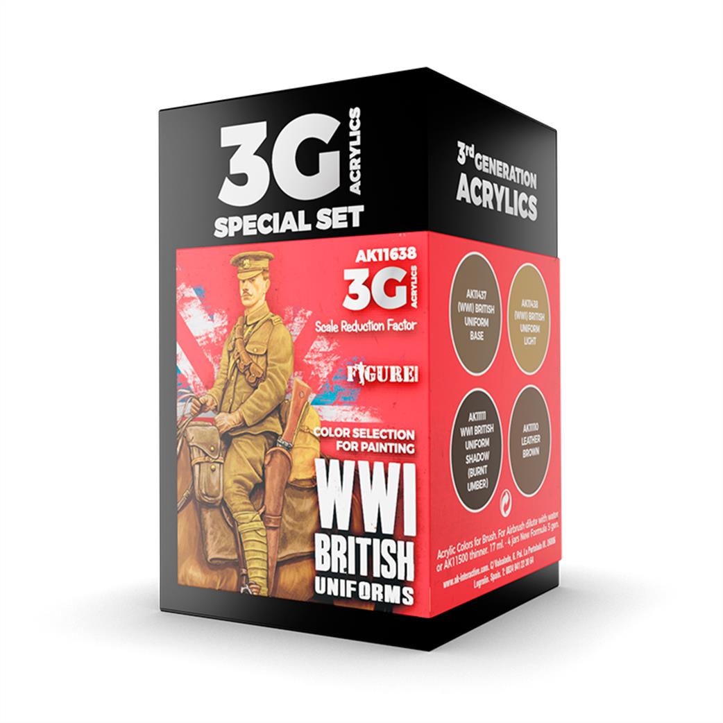 AK Interactive  AK11638 WW1 British Uniform 4 Piece 3G Acrylics Special Paint Set