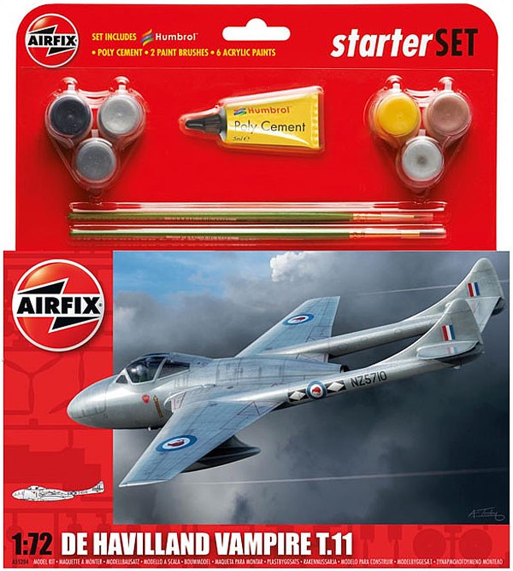 Airfix 1/72 A55204A De Havilland Vampire T.11 Starter Set