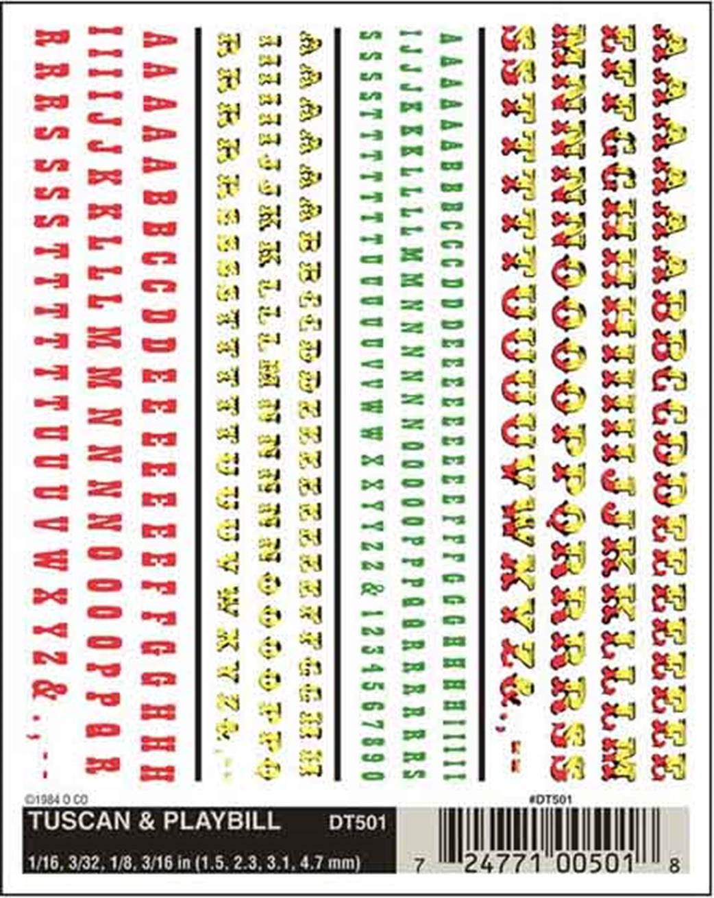 Woodland Scenics  DT501   Dry Transfer Decals Tuscan & Playbill Lettering