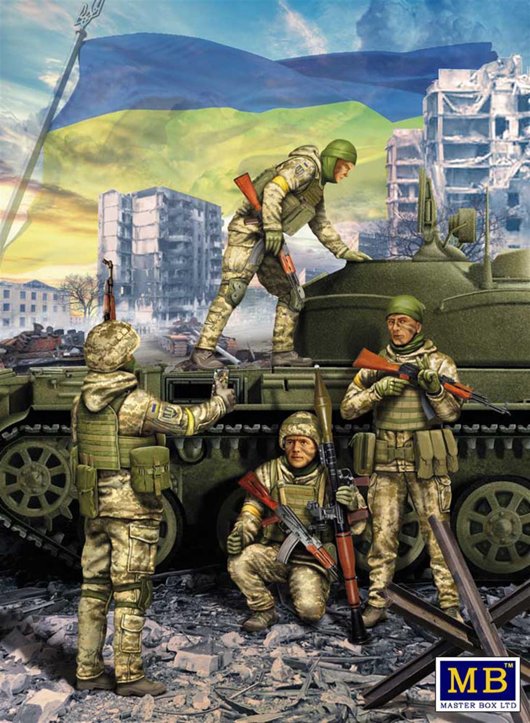 Master Box Ltd 1/35 MB35223 Ukranian Soldiers Defence Of Kyiv 2022 4 Unpainter Unassembled Figures