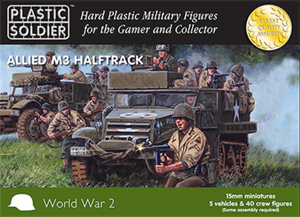 Plastic Soldier 15mm WW2V15016 Allied M3 Haltrack 5 Easy Assembly Kits With Crew Figures