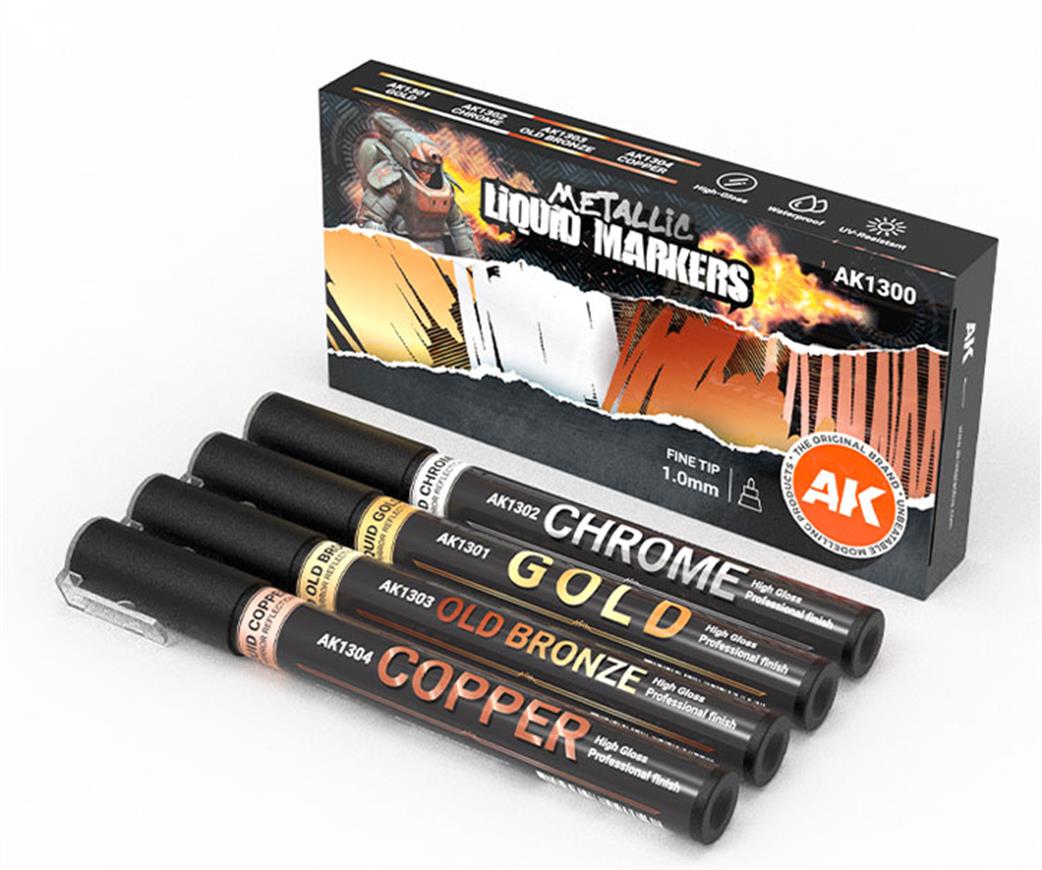 AK Interactive  AK1300 Metallic Markers 4 Piece Set