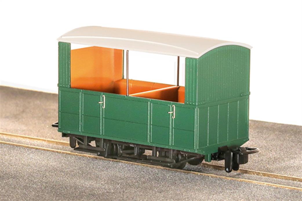 Peco OO9 GR-520UG GVT 4 Wheel Open Sided Coach Plain Green Unlettered