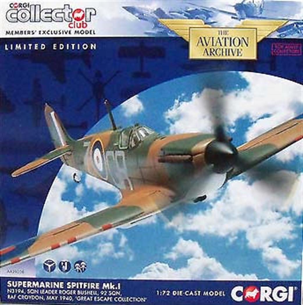 Corgi 1/72 AA39208 Preowned Supermarine Spitfire Mk.I N3194 sqn Ldr Roger Bushell