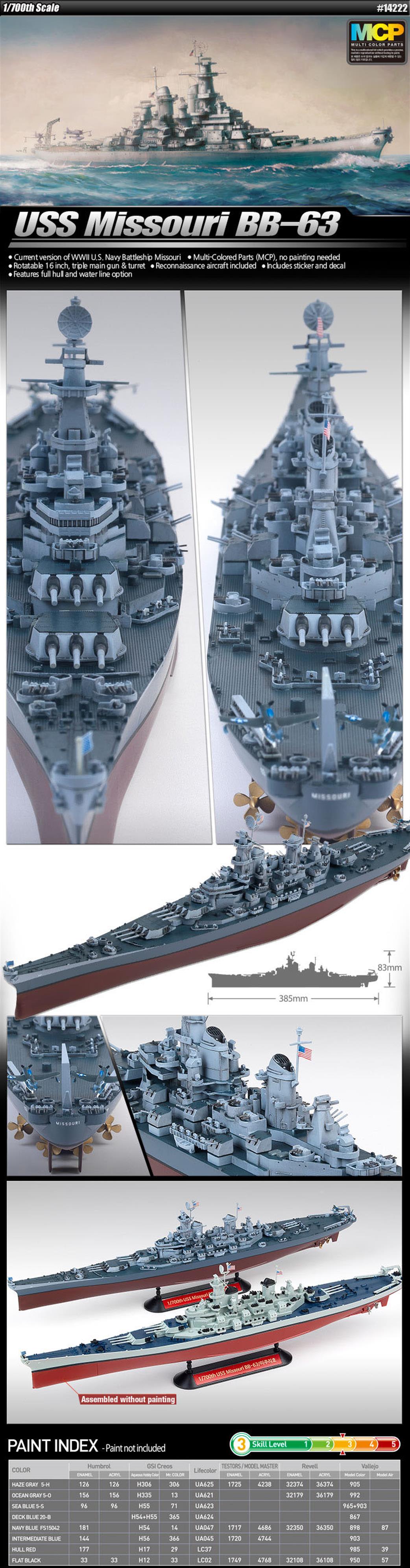 Academy 1/700 14222 USS Missouri bb-63 MCP Battleship Kit