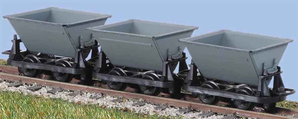 Peco OO9 GR-331 Side Tipping Skip Wagons Grey Pack of 3