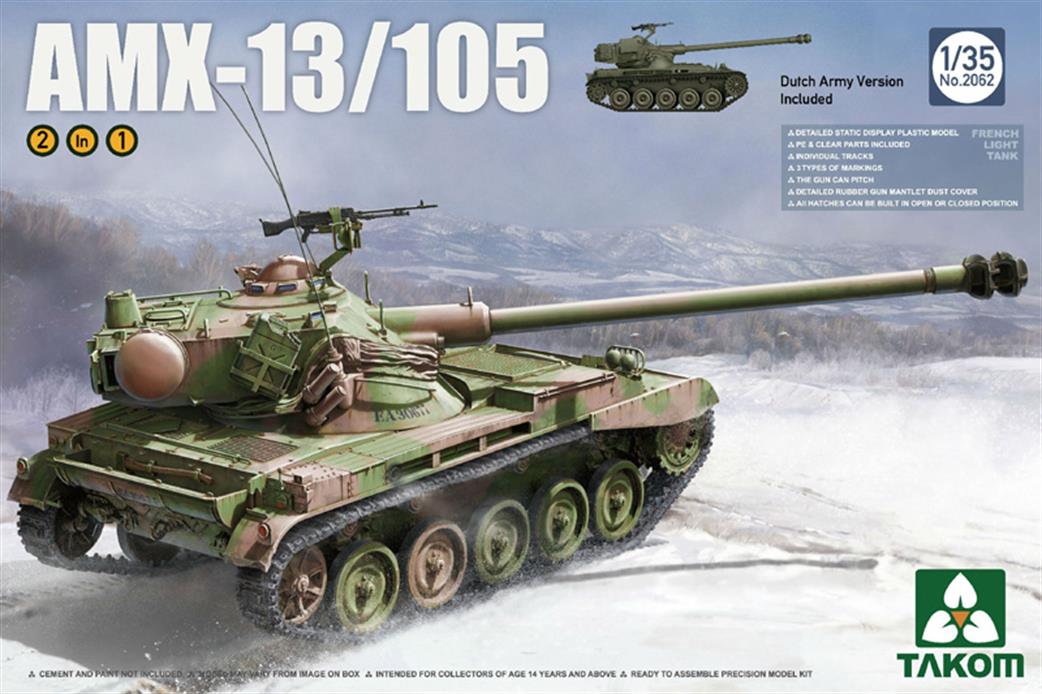 Takom 1/35 02062 Dutch AMX-13/105 Light Tank 2 in 1 Kit