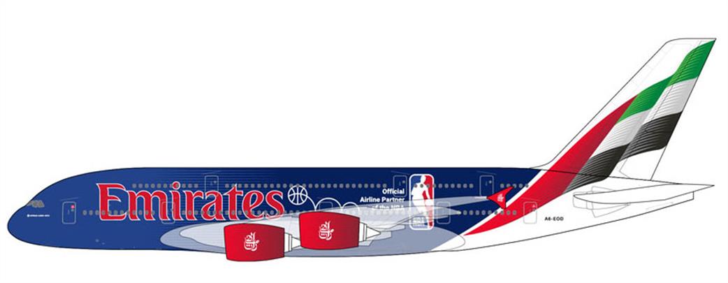 Gemini Jets 1/200 G2UAE1346 Emirates A380 A6-EOD Official Airline Partner of the NBA