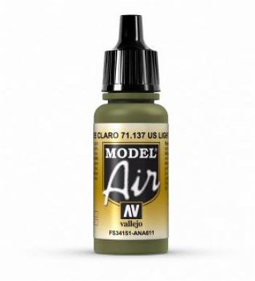 Vallejo  71137 137 Model Air US Light Green Acrylic Paint Airbrush Ready 17ml