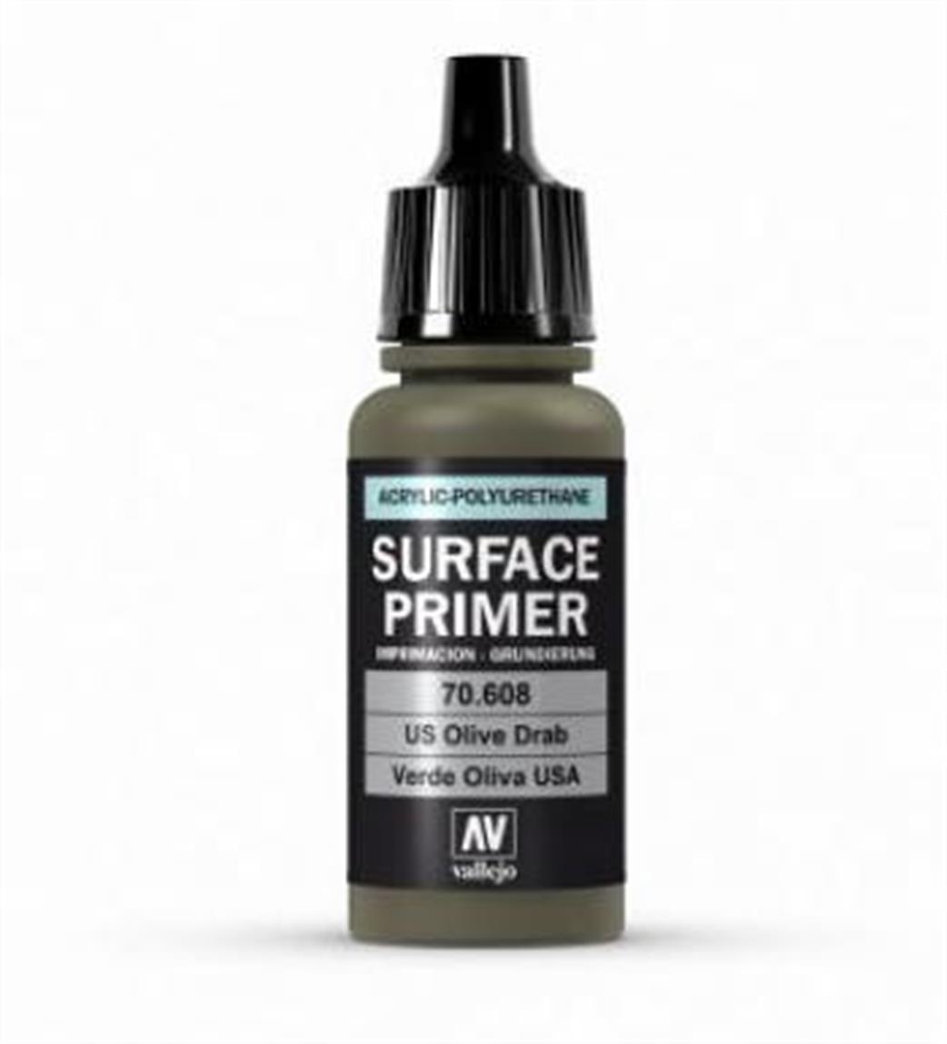 Vallejo  70608 Surface Primer US Olive Drab Acrylic Paint Airbrush Ready 17ml