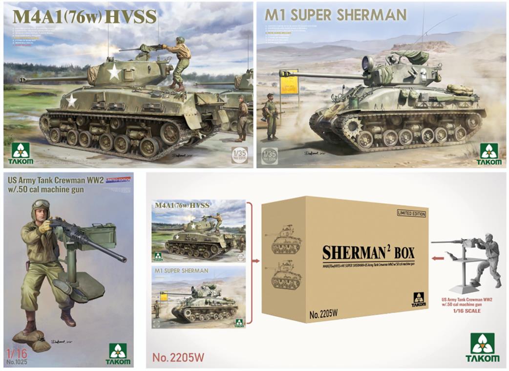 Takom 1/35 2205W Big Box Shermans Plastic kit Set
